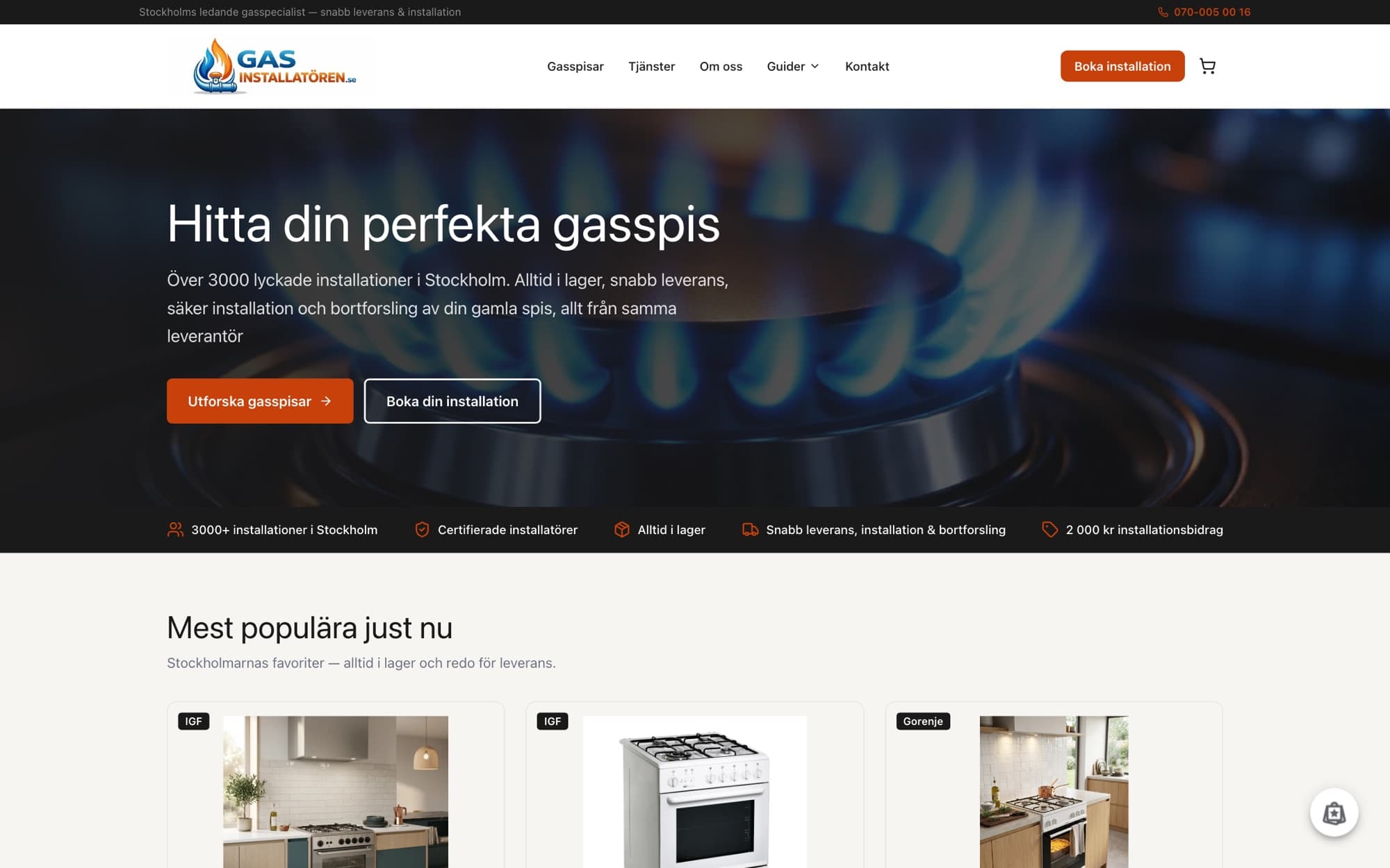 Startsidan på gasinstallatoren.se