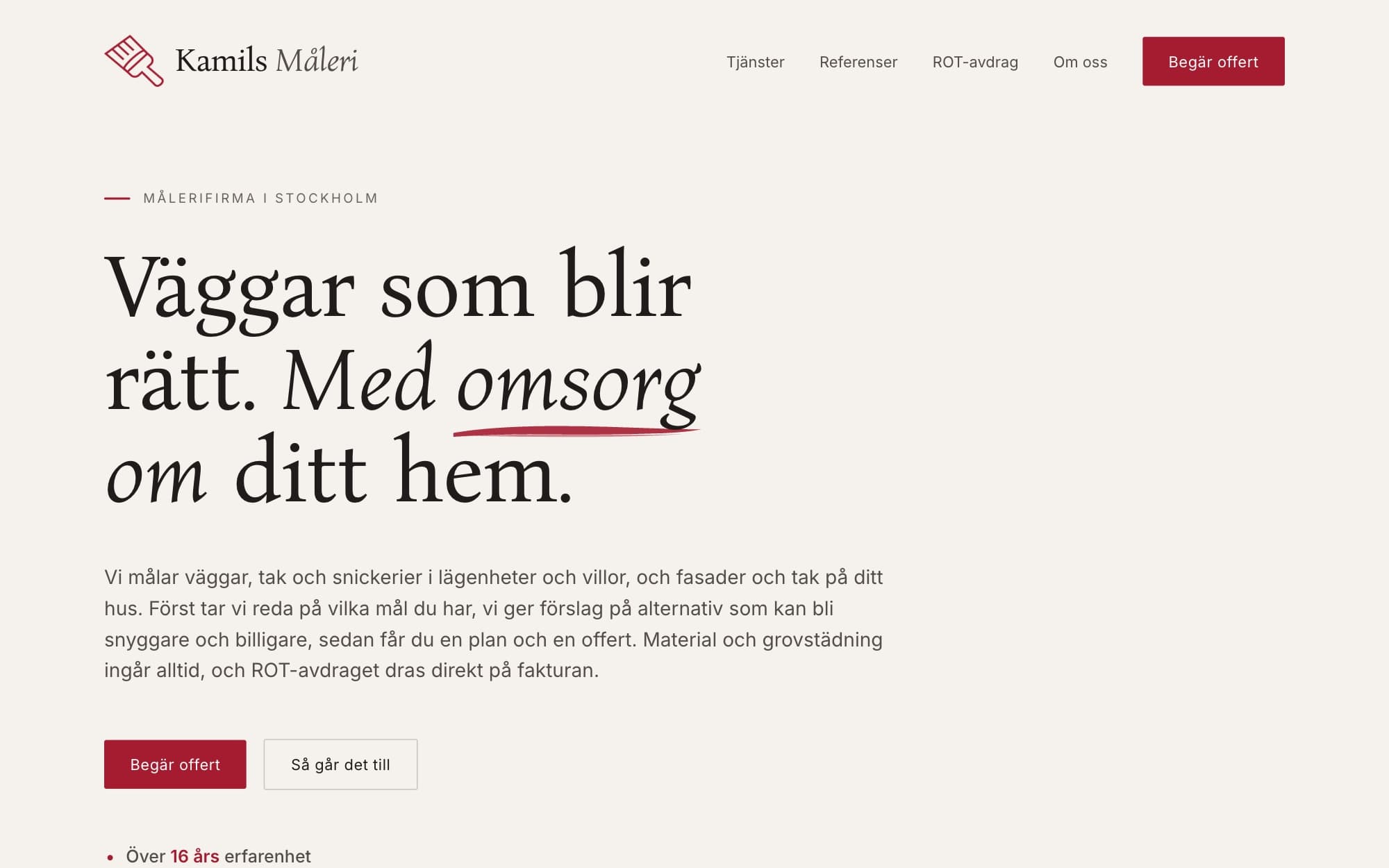Startsidan på kamilsmaleri.se