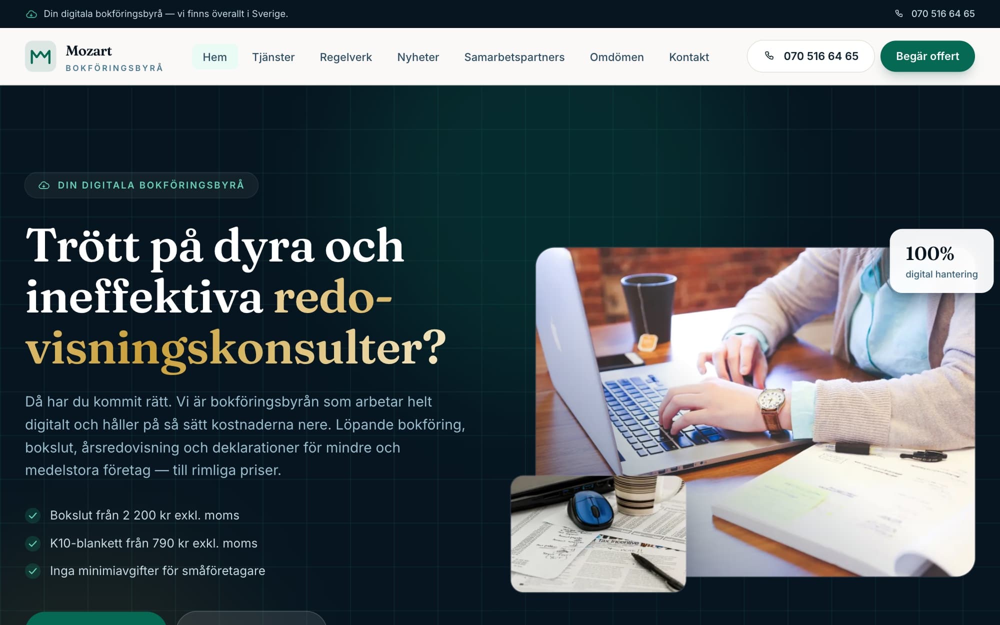 Startsidan på mozartbokforing.se